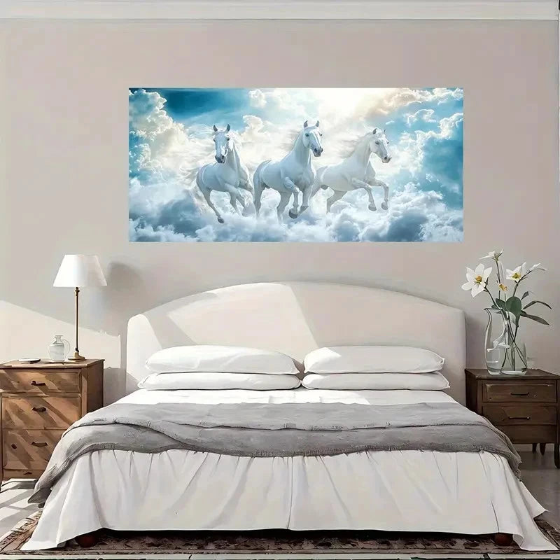 Horses In Fluffy Clouds Wall Art Canvas Office Home Room Framed 120x60cm