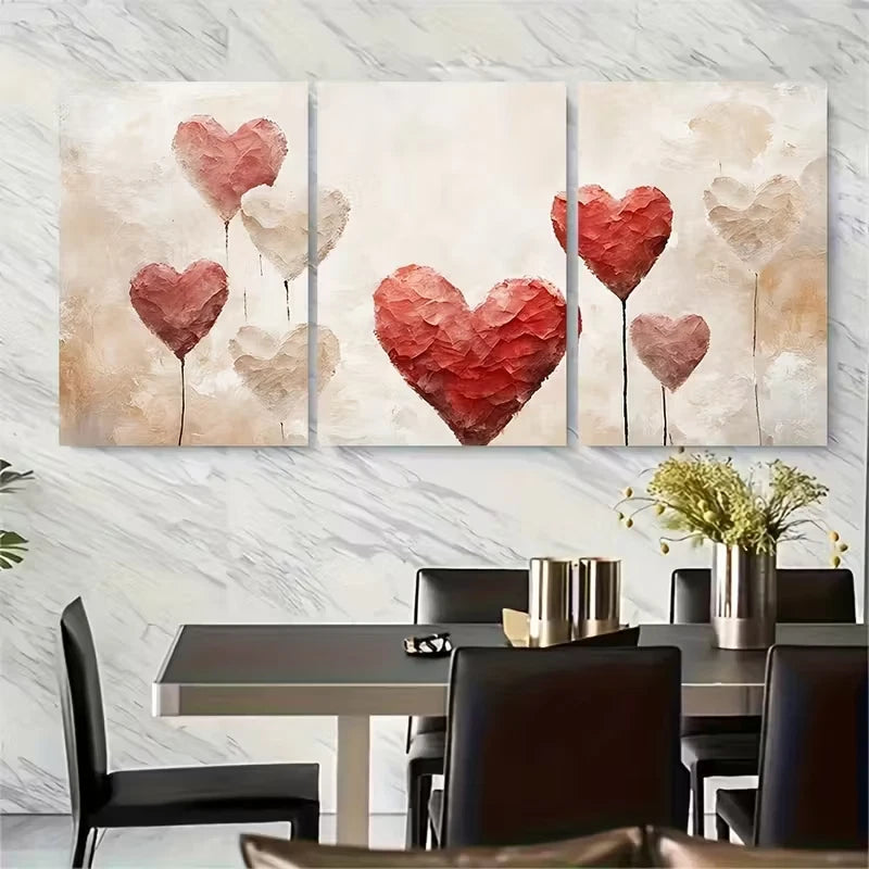 3pcs Vintage Valentine'S Day Heart Balloon Metal Print Ready to Hang Art