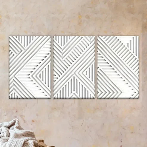 3pcs White and Grey Geometric Wall Art Set Canvas Unframed - High Quality Print 100% Australian Made Wall Canvas
