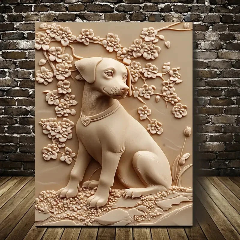 Featuring a Hound Sitting Among Sanogawa Painting 40x60cm Metal Print Ready to Hang - Bella Home Decor