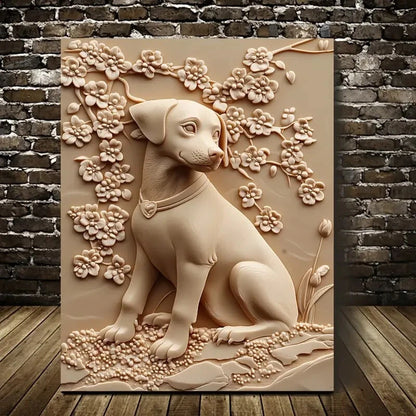 Featuring a Hound Sitting Among Sanogawa Painting 40x60cm Metal Print Ready to Hang - Bella Home Decor
