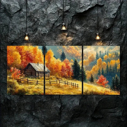3pcs Autumn Wooden House Nature Beauty Perfect Wall Art Canvas Unframed - High Quality Print 100% Australian Made Wall Canvas - Bella Home Decor