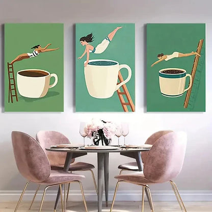 3pcs Chic Coffee Diver Wall Art Set Canvas Unframed - High Quality Print 100% Australian Made Wall Canvas - Bella Home Decor
