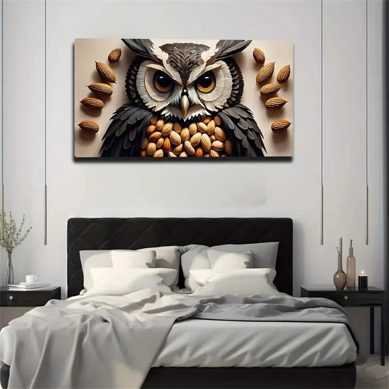 Bohemian Modern Owl Wall Art Canvas Office Home Room Framed 120x60cm