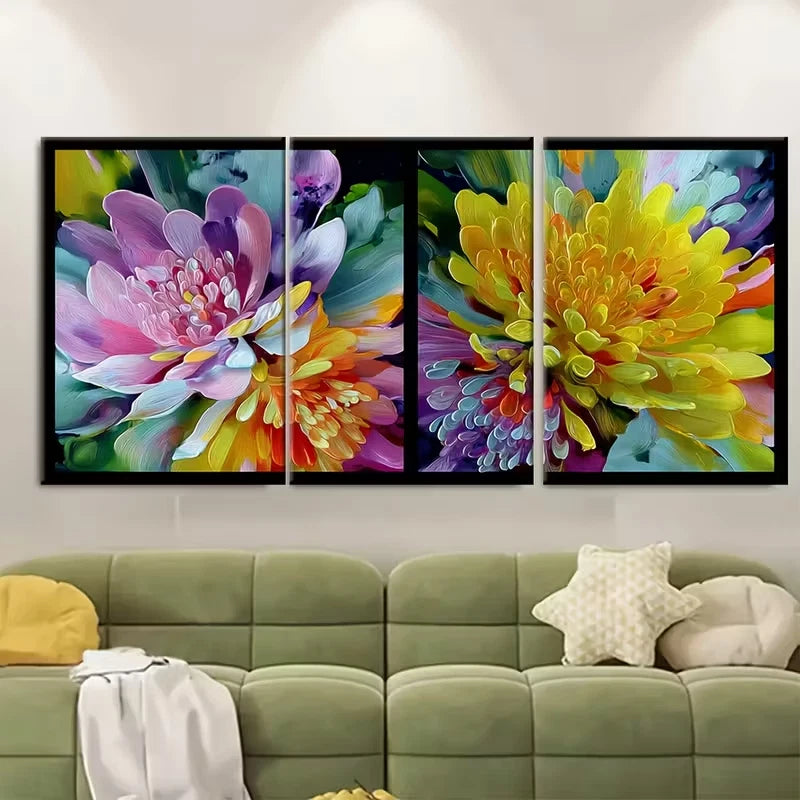 3pcs Bright Floral Colorful Abstract Metal Print Ready to Hang Art - Bella Home Decor