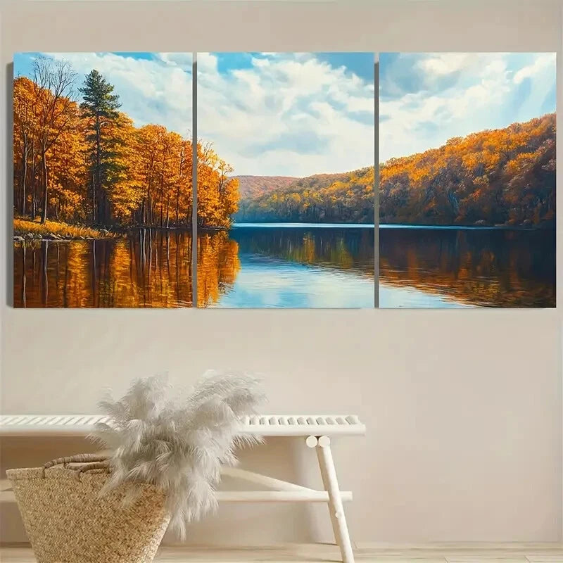 3pcs Laurel Lake Pennsylvania Lake House Metal Print Ready to Hang Art - Bella Home Decor
