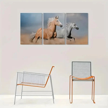 3pcs Dynamic Horse Brown and Gray Metal Print Ready to Hang Art - Bella Home Decor