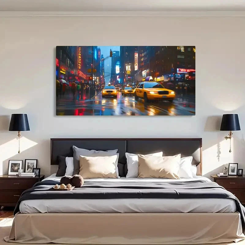 Times Square Taxis Floral Wall Art Canvas Office Home Room Framed 120x60cm - Bella Home Decor