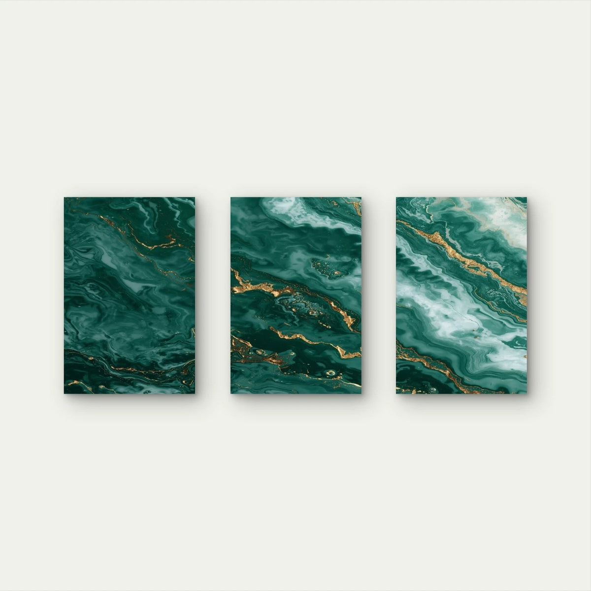 3pcs Green and Gold Fluid Marble Abstract Art Wall Art Set Canvas Framed 50x70cm - High Quality Print 100% Australian Made Wall Canvas Ready to Hang