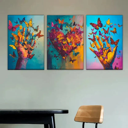 3pcs a painting of butterflies flying Wall Art Set Canvas Unframed - High Quality Print 100% Australian Made Wall Canvas - Bella Home Decor