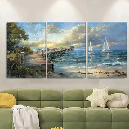 3pcs Seaside Nautical Scene Seaside Metal Print Ready to Hang Art - Bella Home Decor