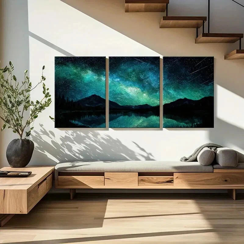 3pcs Starry Night Sky Mountain Reflection Metal Print Ready to Hang Art - Bella Home Decor