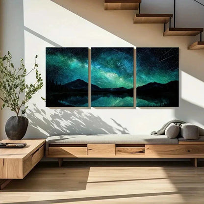 3pcs Starry Night Sky Mountain Reflection Metal Print Ready to Hang Art - Bella Home Decor