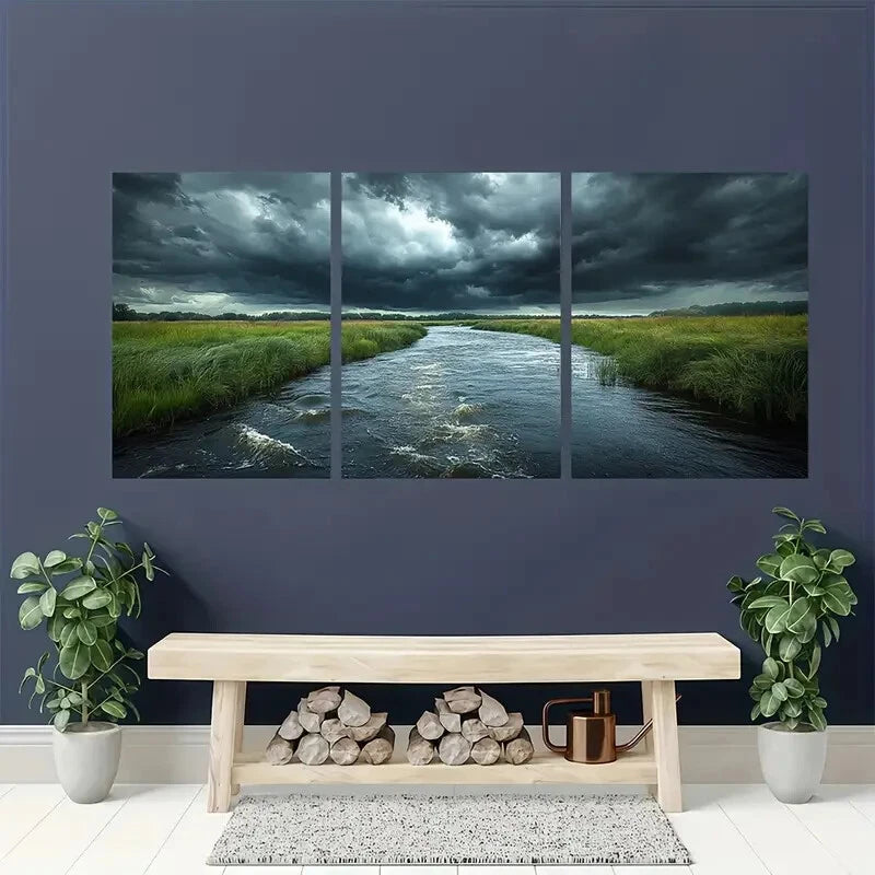 3pcs Dramatic Stormy Sky Landscape Prints Metal Print Ready to Hang Art - Bella Home Decor