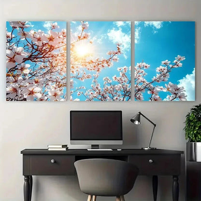 3pcs Blossom Tree Under Sun Blue Skies Metal Print Ready to Hang Art - Bella Home Decor