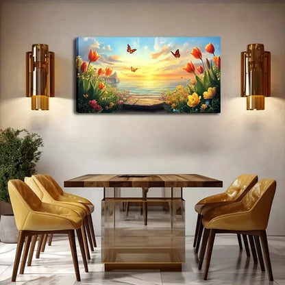 Bright Sunny Scene Golden Rays Wall Art Canvas Office Home Room Framed 120x60cm - Bella Home Decor