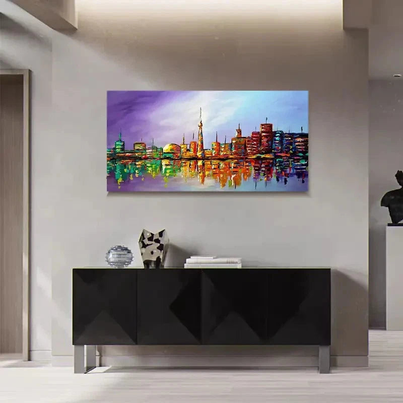 Abstract New York Cityscape Wall Art Canvas Office Home Room Framed 120x60cm