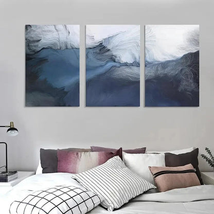 3pcs Abstract Art Navy Blue and Lines Graffiti Metal Print Ready to Hang Art - Bella Home Decor