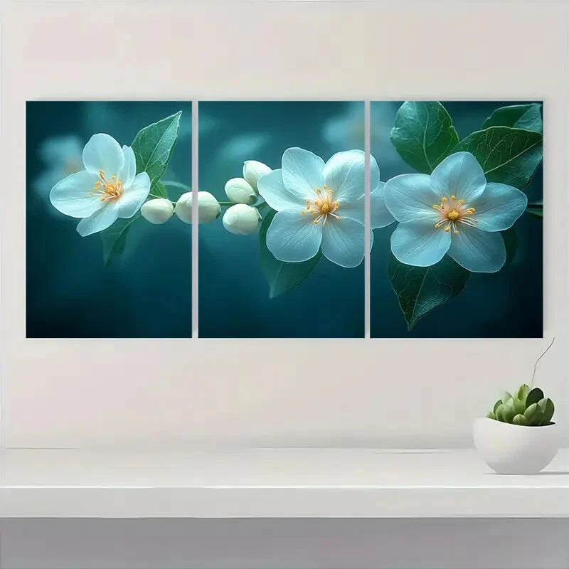 3pcs Elegant Floral White West Indian Jasmine Metal Print Ready to Hang Art - Bella Home Decor