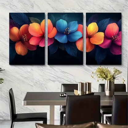3pcs Neon Floral Brushstroke Texture Metal Print Ready to Hang Art