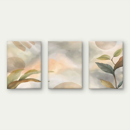 3pcs Minimalist Modern Neutral With Leaves Wall Art Set Canvas Framed 50x70cm - High Quality Print 100% Australian Made Wall Canvas Ready to Hang