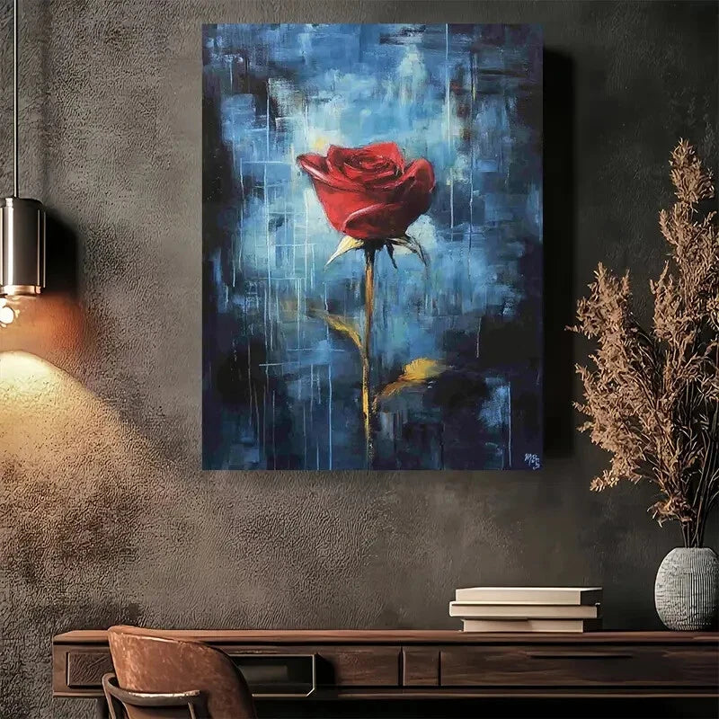 Beautiful Elegant Rainy Rose Vintage Painting 40x60cm Metal Print Ready to Hang - Bella Home Decor
