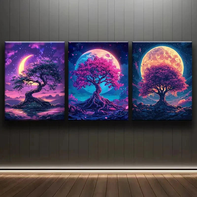 3pcs Amazing Tree Of Life Wall Art Set Canvas Framed 50x70cm - High Quality Print 100% Australian Made Wall Canvas Ready to Hang - Bella Home Decor