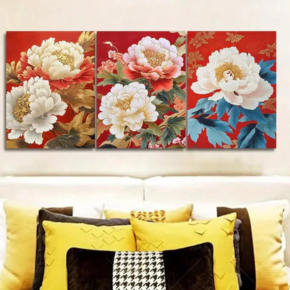 3pcs Luxurious Peony Flower Painting Wall Art Set Canvas Unframed - High Quality Print 100% Australian Made Wall Canvas