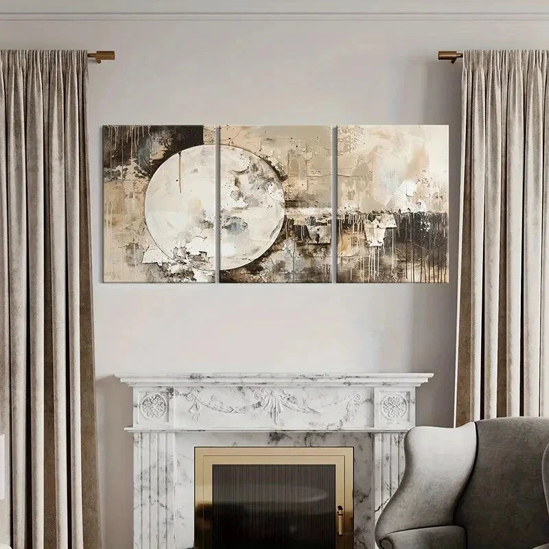3pcs Abstract Art Modern Design Neutral Colors Metal Print Ready to Hang Art - Bella Home Decor