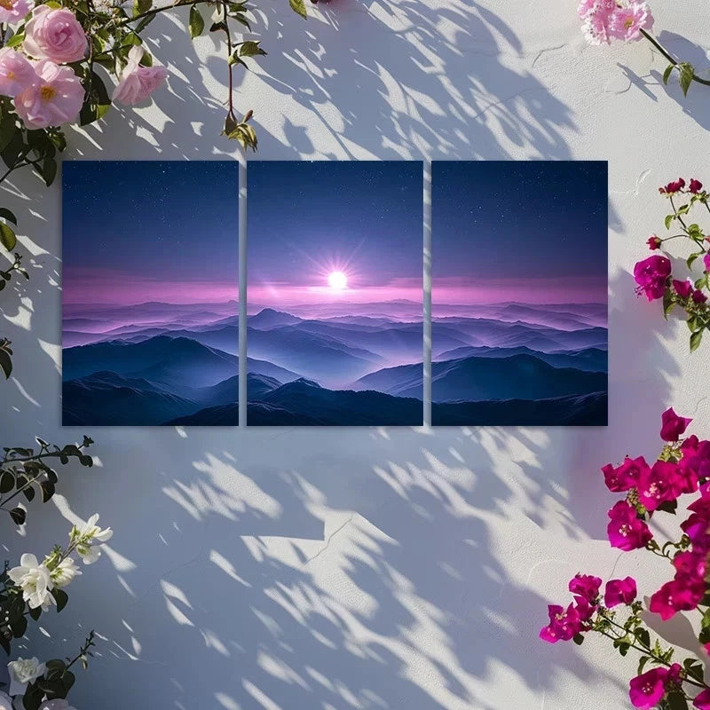 3pcs Dark Purple Sky Landscape Metal Print Ready to Hang Art
