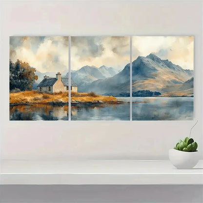 3pcs Glen Coe Landscape with Old Cottage Metal Print Ready to Hang Art