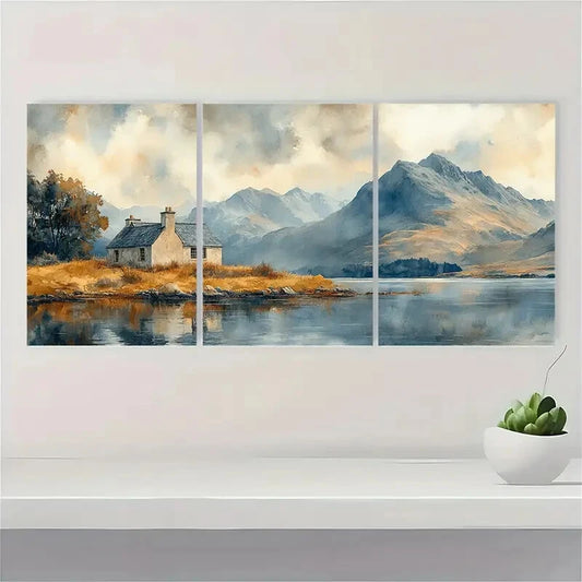 3pcs Glen Coe Landscape with Old Cottage Metal Print Ready to Hang Art