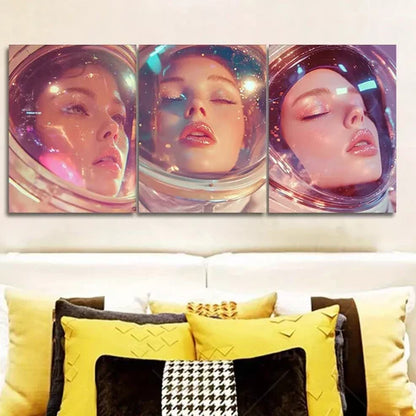 3pcs Featuring an Astronaut Colorful Background Wall Art Set Canvas Unframed - High Quality Print 100% Australian Made Wall Canvas