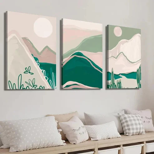 3pcs Abstract Green Nature Landscape Wall Art Set Canvas Unframed - High Quality Print 100% Australian Made Wall Canvas - Bella Home Decor