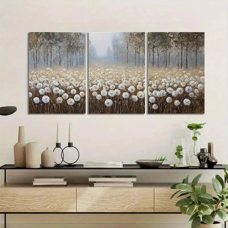 3pcs Rustic Field of Daisy Flowers Landscape Metal Print Ready to Hang Art