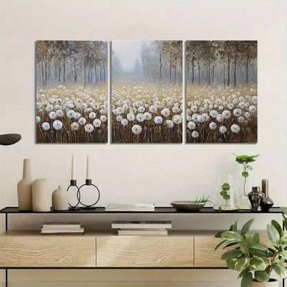 3pcs Rustic Field of Daisy Flowers Landscape Metal Print Ready to Hang Art