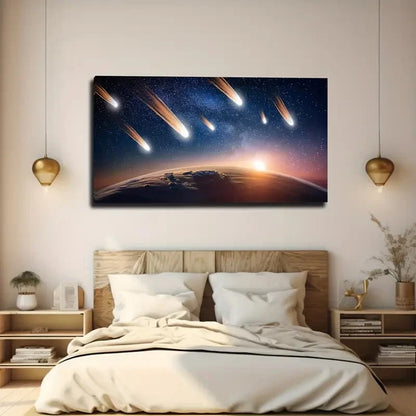 Meteor Showers Earth Wall Art Canvas Office Home Room Framed 120x60cm