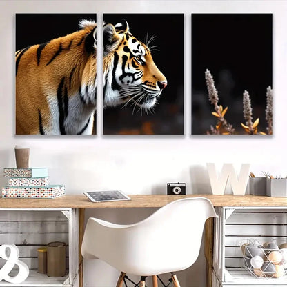 3pcs Vibrant Tiger Orange & Black Design   Wall Art Set Canvas Framed 50x70cm - High Quality Print 100% Australian Made Wall Canvas Ready to Hang