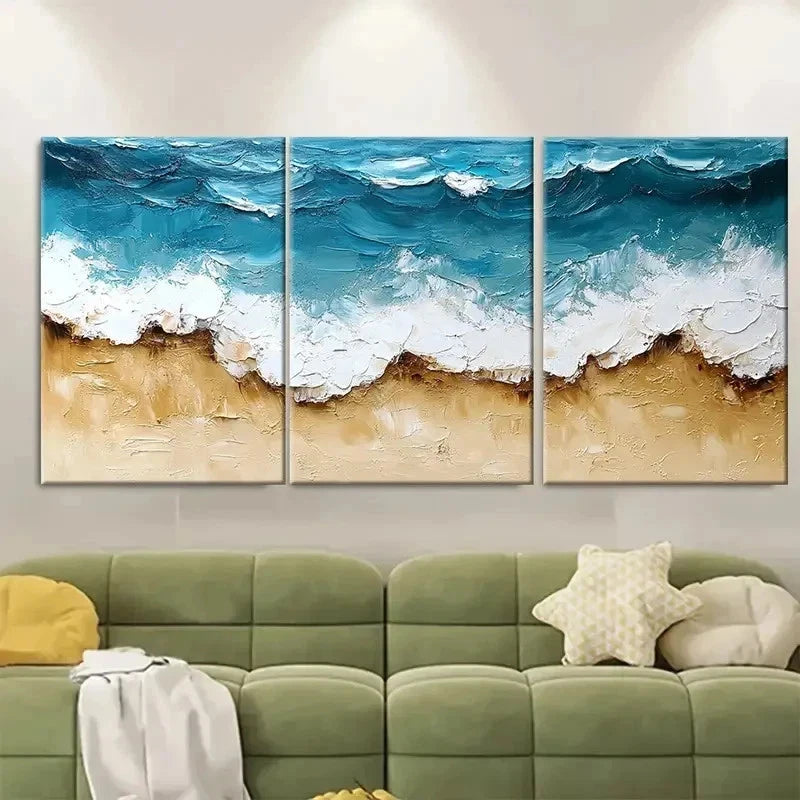 3pcs Abstract Beach Palette Brush Strokes RI   Wall Art Set Canvas Framed 50x70cm - High Quality Print 100% Australian Made Wall Canvas Ready to Hang - Bella Home Decor