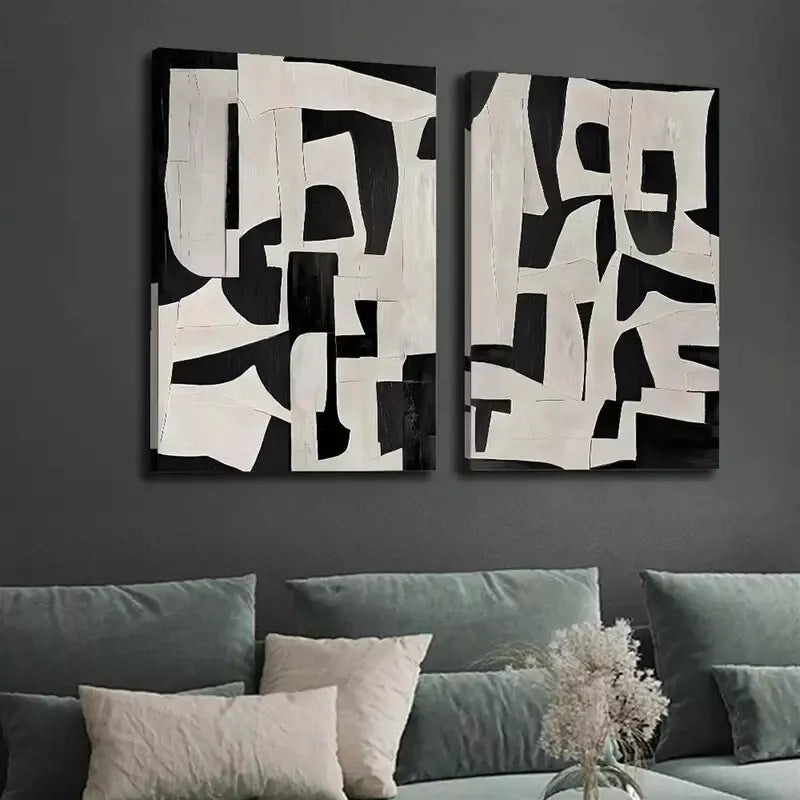 2pcs Decorative Painting, Modern Minimalism Black And Grey Canvas Framed 50x75cm - High Quality Print 100% Australian Made Wall Canvas Ready to Hang - Bella Home Decor
