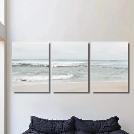 3pcs sunrise ocean waves beach art poster Metal Print Ready to Hang Art