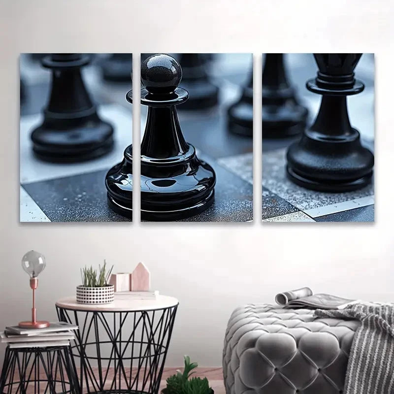 3pcs Close-Up Of Chess Board Wall Art Set Canvas Framed 40x60cm - High Quality Print 100% Australian Made Wall Canvas Ready to Hang - Bella Home Decor