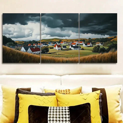 3pcs Rustic Village Red Roofs Wall Art Set Canvas Unframed - High Quality Print 100% Australian Made Wall Canvas