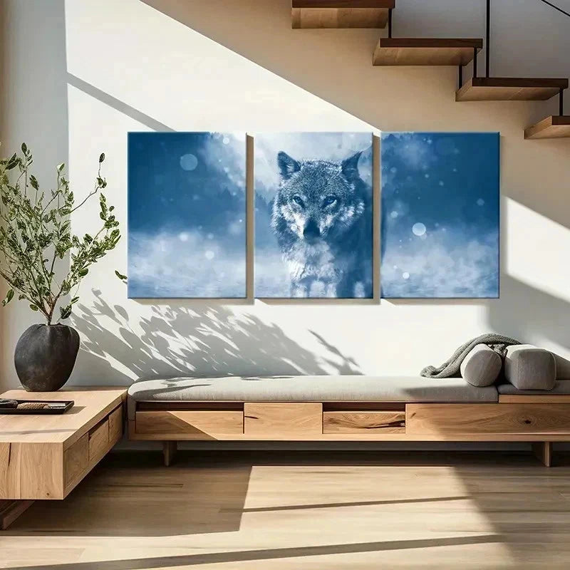 3pcs Animal Art Painting Wolf Modern Wall Art Set Canvas Framed 60x90cm - High Quality Print 100% Australian Made Wall Canvas Ready to Hang - Bella Home Decor
