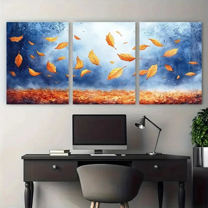 3pcs Falling Yellow Leaves Autumn Watercolor Metal Print Ready to Hang Art - Bella Home Decor