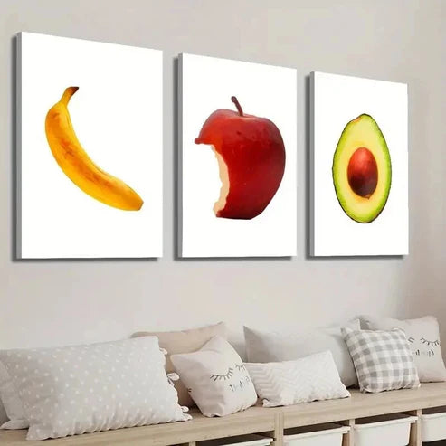3pcs Simple Fruit Banana Avocado & Apple  Wall Art Set Canvas Unframed - High Quality Print 100% Australian Made Wall Canvas