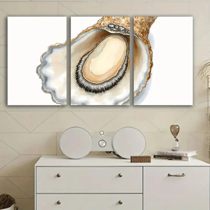 3pcs Abstract Golden Oyster Watercolor Painting Wall Art Set Canvas Framed 60x90cm - High Quality Print 100% Australian Made Wall Canvas Ready to Hang - Bella Home Decor