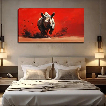 Dynamic Rhinoceros Running Wall Art Canvas Office Home Room Framed 120x60cm - Bella Home Decor