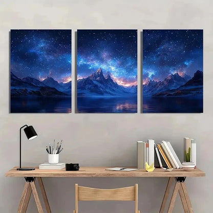 3pcs Snow Mountain Starry Sky Decor Wall Art Set Canvas Framed 60x90cm - High Quality Print 100% Australian Made Wall Canvas Ready to Hang - Bella Home Decor
