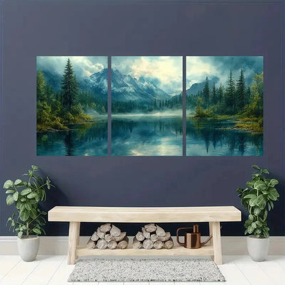 3pcs Barclay Lake Mountain Watercolor Landscape Metal Print Ready to Hang Art - Bella Home Decor